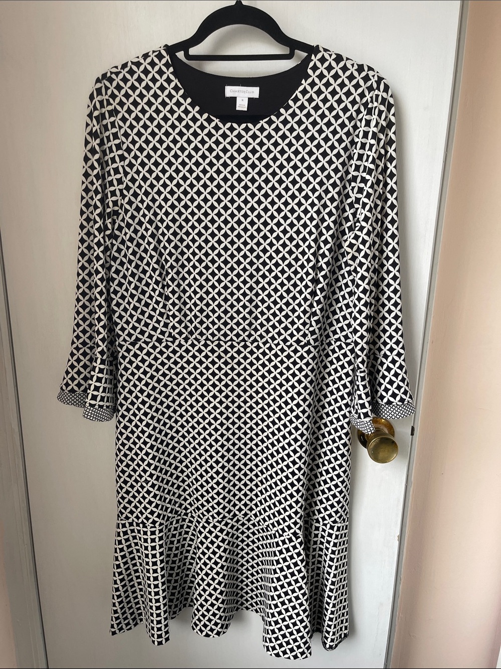 Charter Club Black and White Geometric Long Sleeve Dress size 10